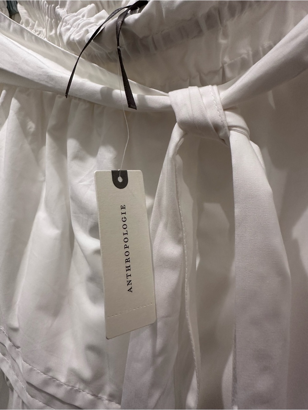 Anthropologie White Smocked Waist Tiered Mini Skirt with Tie Belt Size L NWT - Picture 5 of 7